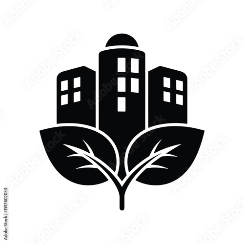 Eco City with Leaf Icon Sustainable Urban Concept Vector