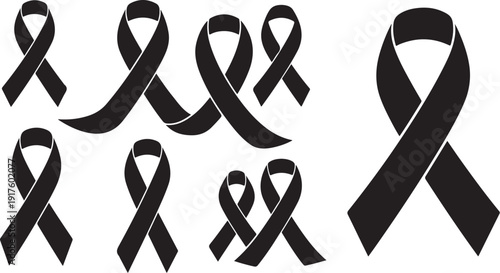 Black awareness ribbons for support and solidarity movement concept