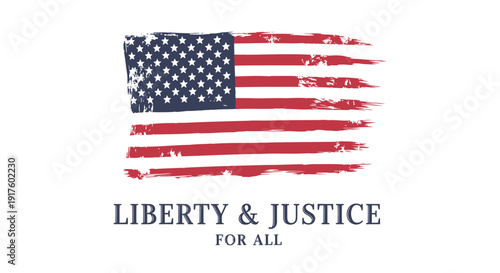 American flag icon with liberty and justice text, patriotic symbol.