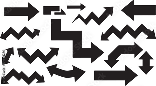 Collection of various black arrows on white background
