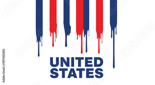 USA patriotic vector graphic design element with red, white, and blue drips and United States text.