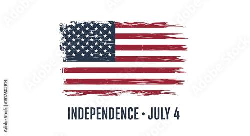 Independence Day USA flag vector illustration, distressed style with Independence, July 4 text.