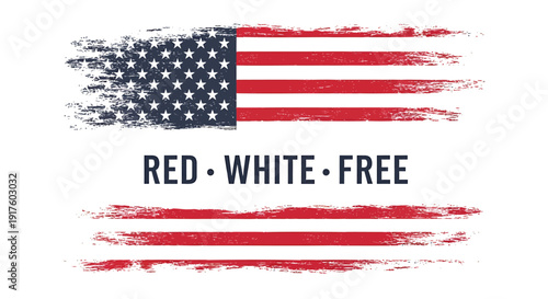 American flag icon with Red, White, Free text, distressed brush stroke effect, vector illustration