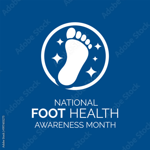 Vector illustration of background National Foot Health Awareness Month, featuring modern foot icons and medical cross elements for healthcare promotion materials. Banner poster, flyer and background .
