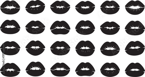 Black and white lips pattern on white background seamless