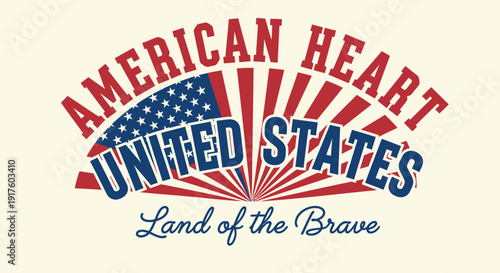 Patriotic American Heart United States logo, Land of the Brave emblem, vector illustration