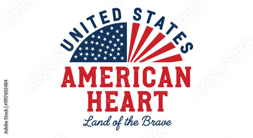 Patriotic American Heart icon, Land of the Brave, United States symbol, vector illustration