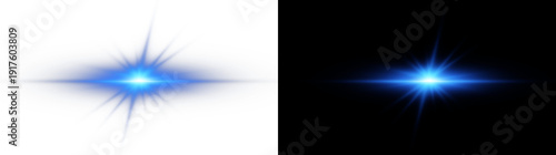 Futuristic blue light PNG with transparent highlights, glow, sun rays and bokeh sparks. Radiant star effect for modern abstract design, luxurious overlays or colorful visual effects