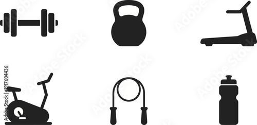 The image depicts a collection of essential fitness equipment for a healthy lifestyle workout