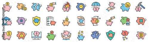 Collection of colorful icons representing various objects and symbols in a grid layout on a clean background