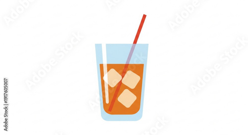 A glass of iced drink with a straw on a white background for summer refreshment and relaxation