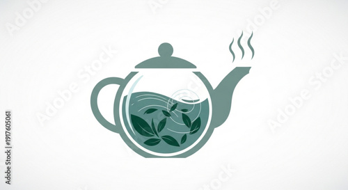 Steaming green tea in a transparent teapot with leaves symbolizing relaxation and wellness