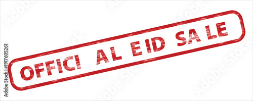 Red grunge rubber stamp with the text "OFFICIAL EID SALE" in a rectangular shape, angled on a transparent background. This vector graphic features a distressed texture