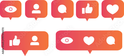 Social Media Notification Icons Set Featuring Likes Views Comments and Followers