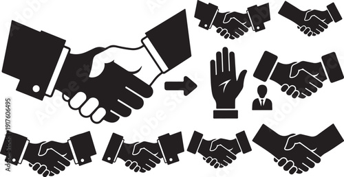 Business Partnerships and Teamwork Handshake Icons in Black