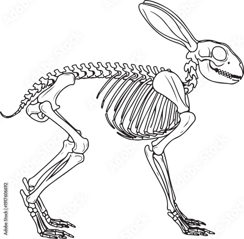 Rabbit Skeleton Visible Inside Outline Illustration for Educational Purposes , Generative Ai