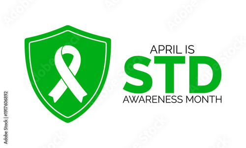 Vector graphic of Flat vector illustration highlighting sexually transmitted diseases awareness with shield, heart, and healthcare icons in a professional layout.