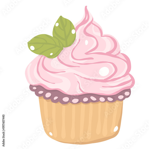 Wallpaper Mural Cute Hand-Drawn Pink Cupcake Illustration: Sweet Creamy Dessert for Birthday Party, Bakery Branding, and Celebration Decor. Torontodigital.ca