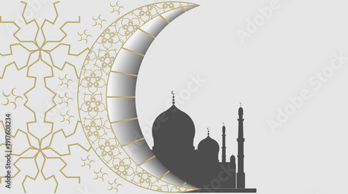 crescent and mosque silhouette for ramadan eid mubarak background