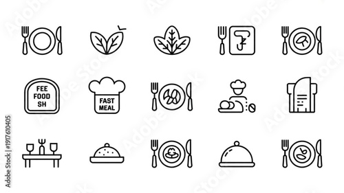 Modern restaurant icons for menu design and food service branding