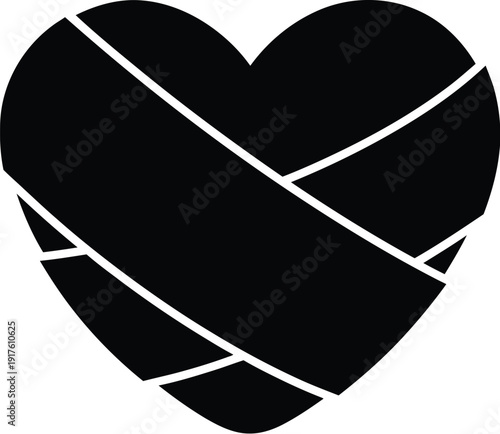 Broken heart with white lines on black background
