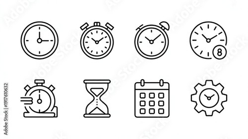 Set of eight modern time management icons