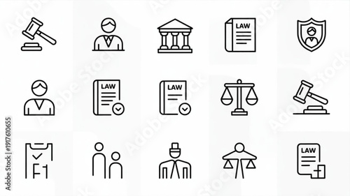 Set of modern law icons for legal services and justice