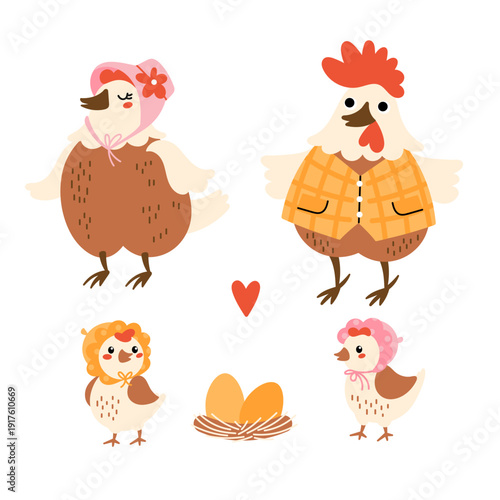 Chicken family clipart cartoon style