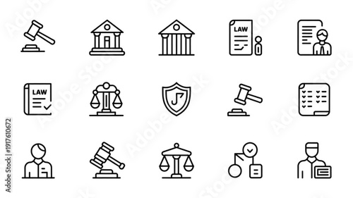 Law and justice icons for legal and business concepts