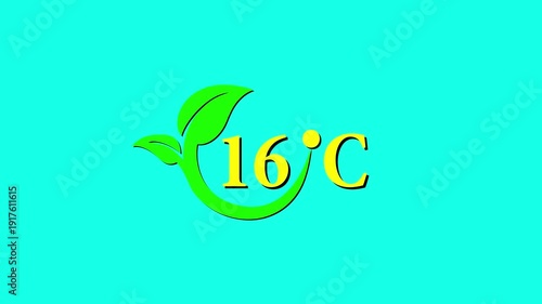 The Researchers 16° degrees centigrade animated. Temperature 16° Celsius 4k animation . Weather forecast related HD video animation on a turquoise background motion graphics video