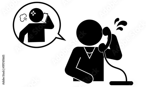 電話で怒鳴る客のピクトグラム（カスタマーハラスメント）