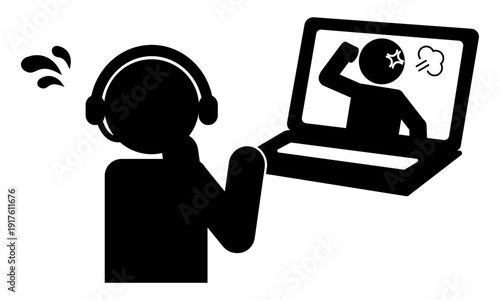 オンラインで怒る客とカスタマーサポートのピクトグラム（カスタマーハラスメント）