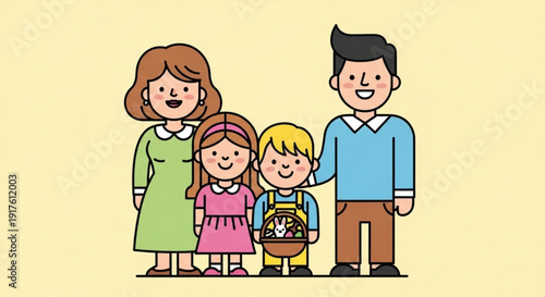 Happy family with two children standing together smiling