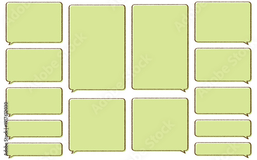 Web風。手描き風のいろんなサイズのシンプルな四角いフキダシセット。