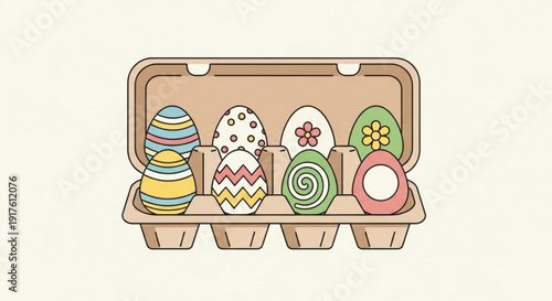 Colorful easter eggs in a carton decorated for spring holiday festive and vibrant
