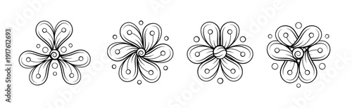 Floral mandala ornaments set. Decorative flower circles in doodle line style