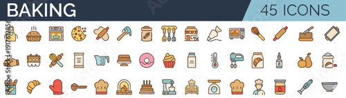 Assorted baking icons and illustrations displayed on a clean white background from a top-down viewpoint