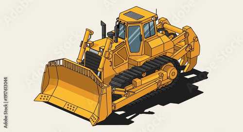 Yellow Bulldozer Heavy Construction Vehicle Illustration.