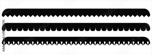 Scalloped edge seamless set. borders and dividers. Simple scalloped border. Repeat cute vintage frill ornament. stripe, tape collection isolated on white background.