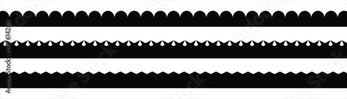 Scalloped edge seamless set. border and dividers. Simple scalloped border. Texture ribbons. Vector illustration. isolated on white background