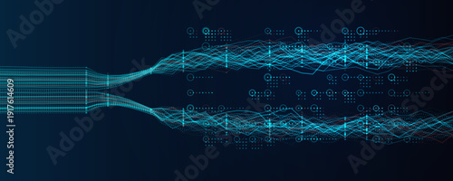 AI Data Flow Energy Lines, Code Information Streams. Neural Network Communication Signals. Bio Science and Digital Bifurcation Transformation Technology Abstract Energy Concept. Vector Illustration