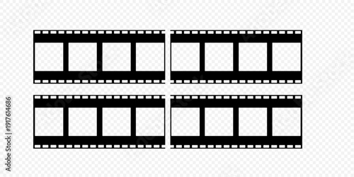 Classic film strip frames collection for creative design projects, showcasing vintage photography and cinematic storytelling elements on a transparent background