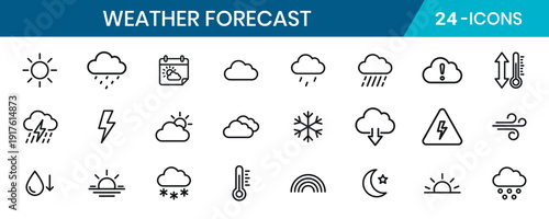 Weather Forecast and Climate Meteorology Minimal Thin Line Icons