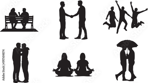 Diverse Human Silhouettes in Various Poses Vector Art Isolated on white background