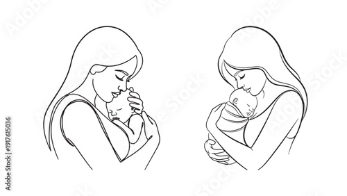 Mother Cradling Newborn Illustration for Maternal Neonatal Care Programs Hospital Family Services and Postpartum Support