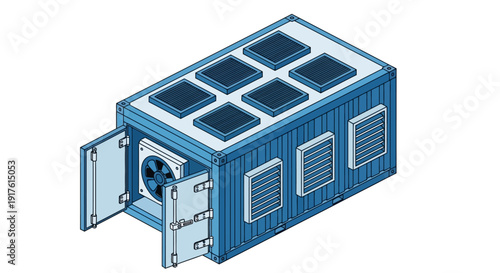 Isometric Industrial HVAC Unit with Open Access Panel.