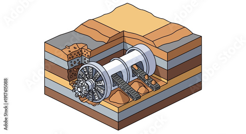 Tunnel Boring Machine in Cross-Sectional Earth Layers.