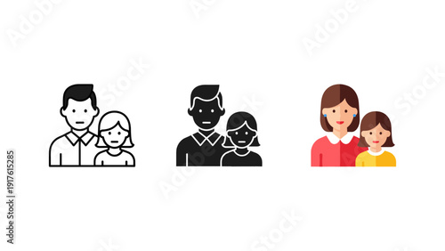 Charming flat design vector illustration of multi-generational families showing love and unity, soft colors, perfect for parenting, genealogy, and family-themed projects.