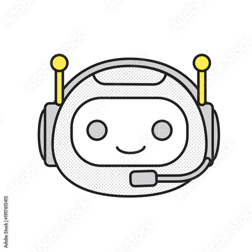 シンプルなチャットボットの正面アイソメトリック線画イラスト