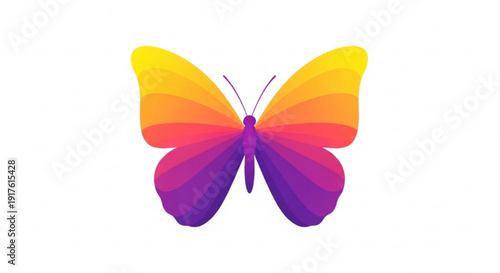 Vibrant butterfly illustration with gradient wings in yellow orange and purple hues on white background